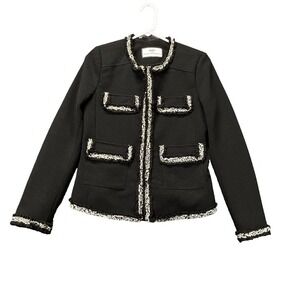 Hilary Radley For Katherine Barclay Blazer Womens Small Black Fringe Tweed Trim‎